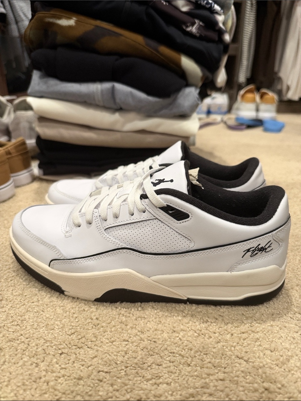 Jordan Men's White and Black Flight Court Shoes Sneakers